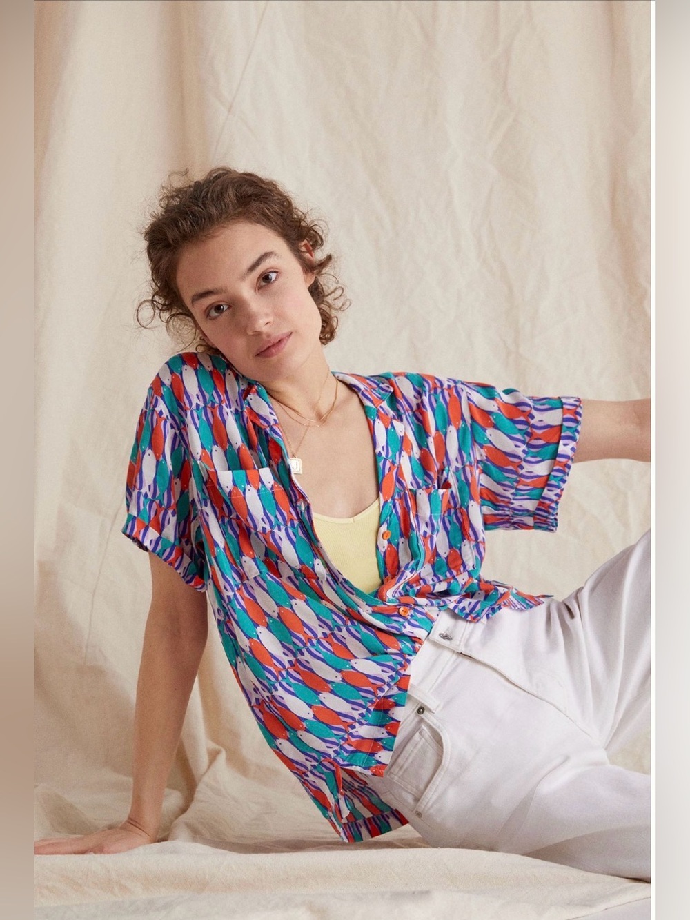 Maeve by Anthropologie Bon Voyage Buttondown Fish Shirt - Size M
